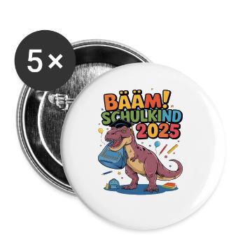 Schulkind 2025 Einschulung Schulanfang - Buttons groß 56 mm (5er Pack) - Weiß - Vorne