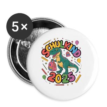 Schulkind 2025 Einschulung Schulanfang - Buttons groß 56 mm (5er Pack) - Weiß - Vorne