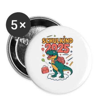 Schulkind 2025 Einschulung Schulanfang - Buttons groß 56 mm (5er Pack) - Weiß - Vorne