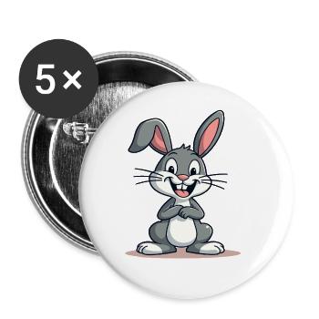 Lustiger Osterhase Niedlicher Hase Ostern - Buttons groß 56 mm (5er Pack) - Weiß - Vorne