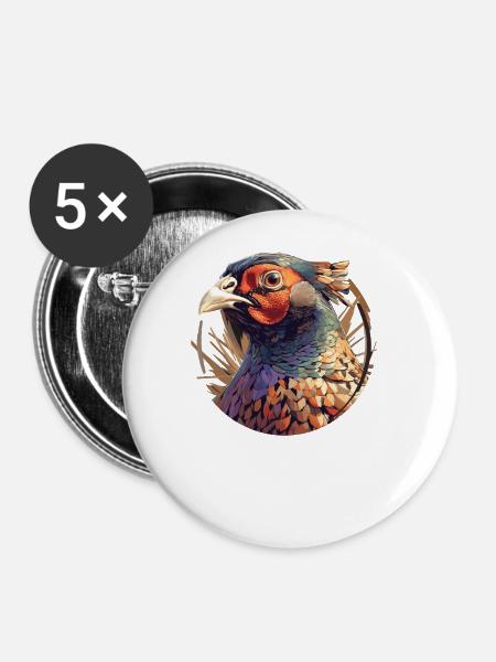 Fasane Fasan - Buttons groß 56 mm (5er Pack) - Weiß