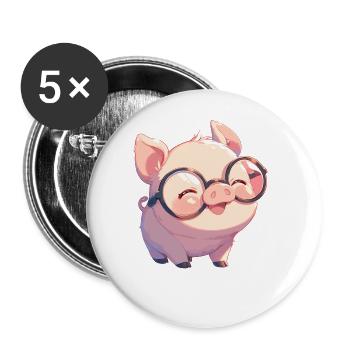 Schweine Schwein - Buttons groß 56 mm (5er Pack) - Weiß - Vorne