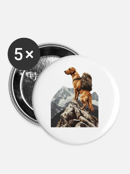 Hund - Buttons groß 56 mm (5er Pack) - Weiß