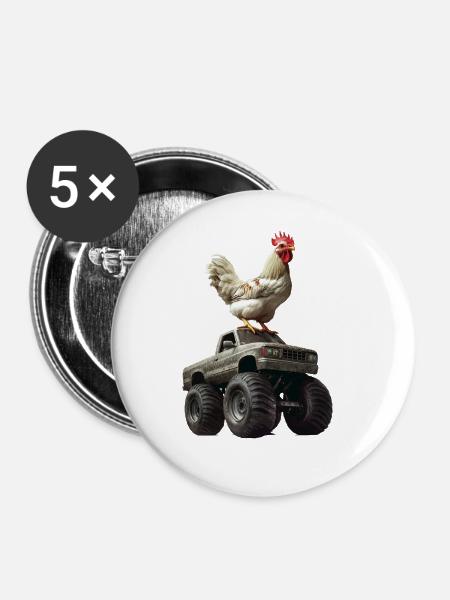 Huhn - Buttons groß 56 mm (5er Pack) - Weiß