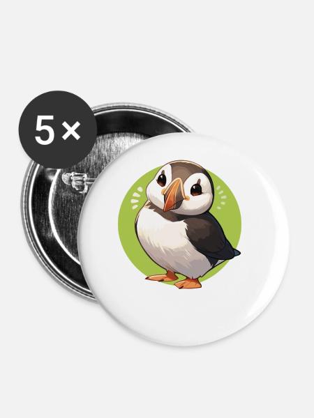 Papageientaucher - Buttons groß 56 mm (5er Pack) - Weiß