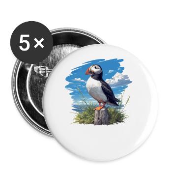 Papageientaucher - Buttons groß 56 mm (5er Pack) - Weiß - Vorne