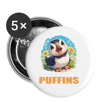 Papageientaucher - Buttons groß 56 mm (5er Pack) - Weiß - Vorne