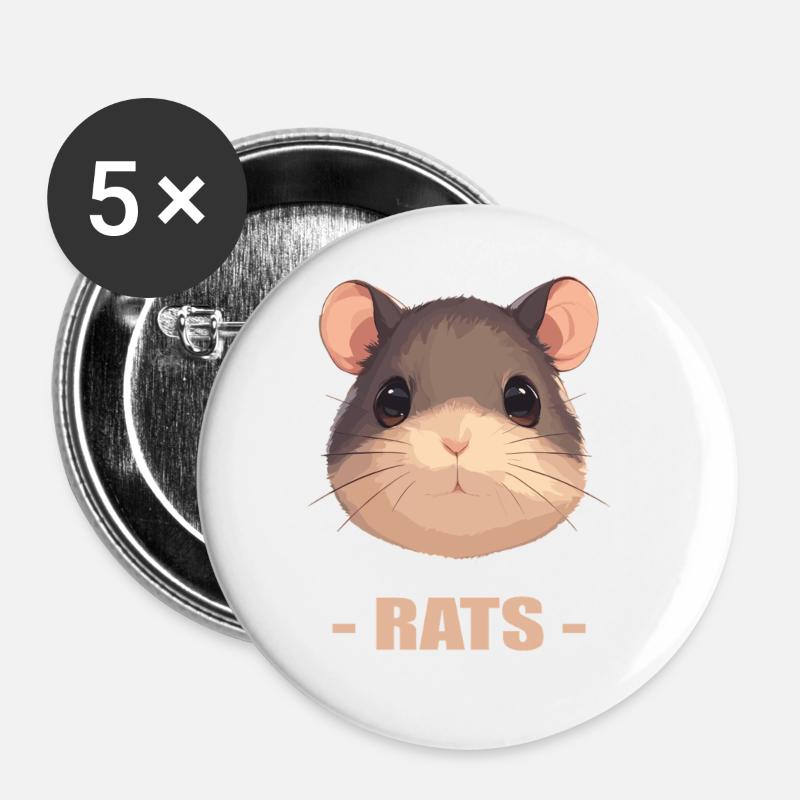 Ratten Ratte - Buttons groß 56 mm (5er Pack) - Weiß