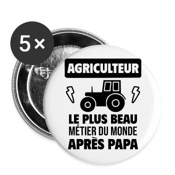 Papa agriculteur fête des pères tracteur humour - Lot de 5 grands badges (56 mm) - blanc - Devant
