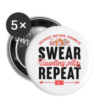 Pharmacy Tech Technician - Buttons groß 56 mm (5er Pack) - Weiß - Vorne