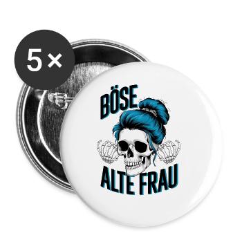 Böse Alte Frau! Rockerin Rockerbraut Motorrad - Buttons groß 56 mm (5er Pack) - Weiß - Vorne
