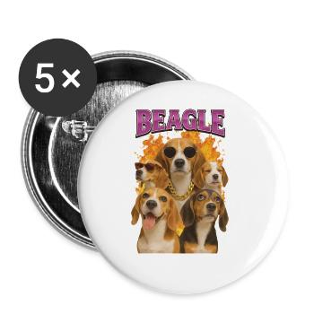 Beagle - Buttons groß 56 mm (5er Pack) - Weiß - Vorne