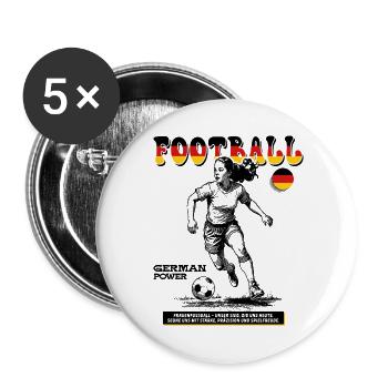 Deutscher Frauenfußball Shirt: Emotion am Ball - Buttons groß 56 mm (5er Pack) - Weiß - Vorne