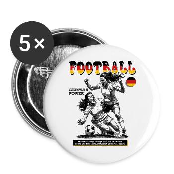 Frauenfußball Shirt Deutschland: Mut im Zweikampf - Buttons groß 56 mm (5er Pack) - Weiß - Vorne
