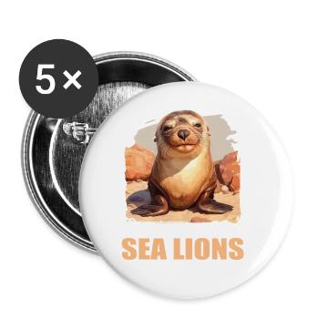 Sea Lions Sea Lion - Buttons large 2.2''/56 mm (5-pack) - white - Front