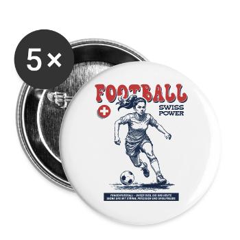 Schweizer Fußballspielerin Shirt: Technik im Spiel - Buttons groß 56 mm (5er Pack) - Weiß - Vorne