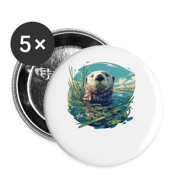 Loutre de mer - Lot de 5 grands badges (56 mm) - blanc - Devant