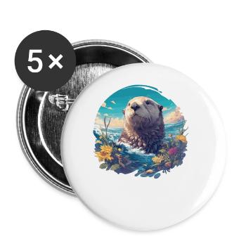 Loutre de mer - Lot de 5 grands badges (56 mm) - blanc - Devant