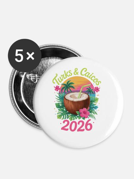 Turks- und Caicosinseln - Buttons groß 56 mm (5er Pack) - Weiß
