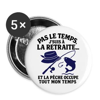 Retraite & pêche - Lot de 5 grands badges (56 mm) - blanc - Devant
