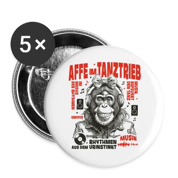 Affe auf Beats Shirt: Musik mit Haltung - Buttons groß 56 mm (5er Pack) - Weiß - Vorne