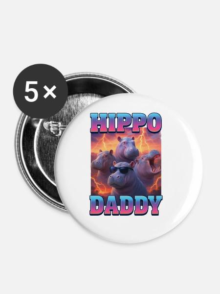 Nilpferd-Papa - Buttons groß 56 mm (5er Pack) - Weiß