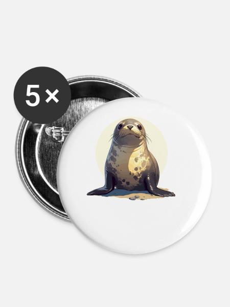 Robben Robbe - Buttons groß 56 mm (5er Pack) - Weiß
