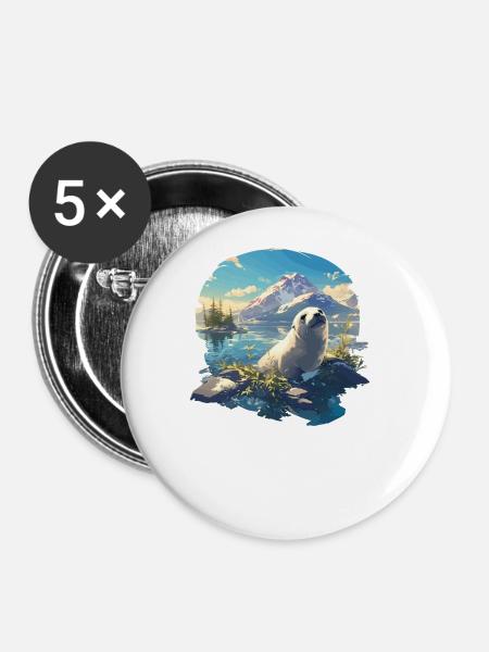 Robben Robbe - Buttons groß 56 mm (5er Pack) - Weiß