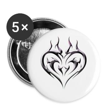 Tribal Heart Tattoo for Emo and Goth - Buttons large 2.2''/56 mm (5-pack) - white - Front