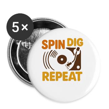 Funk Vinyl Schallplattensammler Retro Musik - Buttons groß 56 mm (5er Pack) - Weiß - Vorne