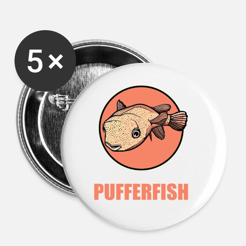 Kugelfische Kugelfisch - Buttons groß 56 mm (5er Pack) - Weiß