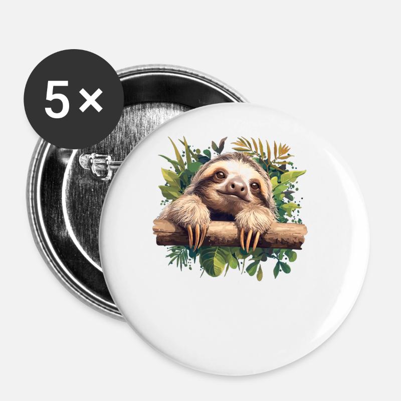 Faultiere Faultier - Buttons groß 56 mm (5er Pack) - Weiß