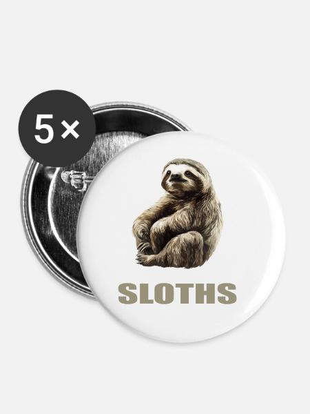 Faultiere Faultier - Buttons groß 56 mm (5er Pack) - Weiß