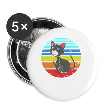 Retro Happy Cat Rainbow Vintage Cartoon Feline - Buttons large 2.2''/56 mm (5-pack) - white - Front