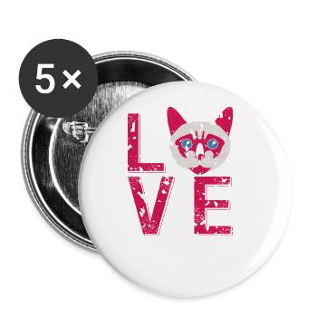 Love Siamese Cat Minimalist Feline Passion Style - Buttons groß 56 mm (5er Pack) - Weiß - Vorne