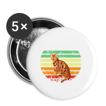 Bengal chat rétro coucher de soleil Vintage amoureux des animaux de compagnie - Lot de 5 grands badges (56 mm) - blanc - Devant
