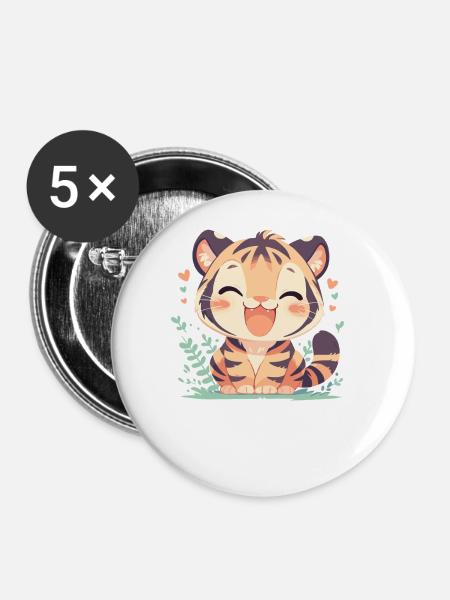 Sumatra-Tiger - Buttons groß 56 mm (5er Pack) - Weiß