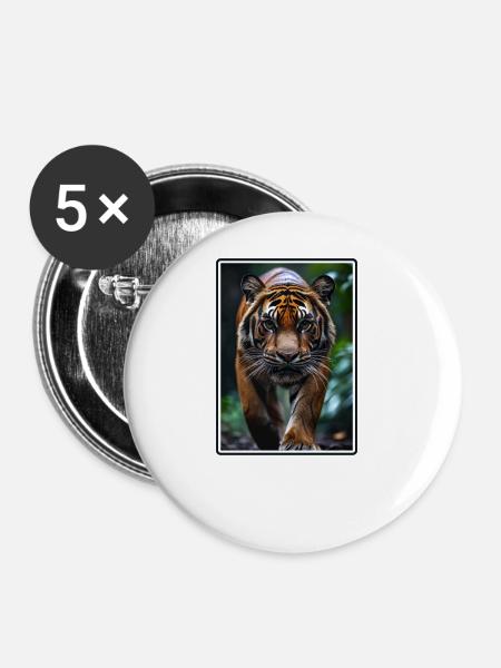 Sumatra-Tiger - Buttons groß 56 mm (5er Pack) - Weiß