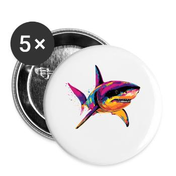 Hai Haifisch Tigerhai Taucher Süße Haie Weißer Hai - Buttons groß 56 mm (5er Pack) - Weiß - Vorne