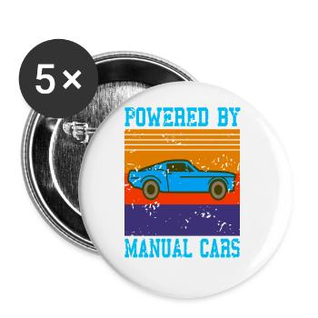 Powered by Manual Cars Retro Driving Style - Buttons large 2.2''/56 mm (5-pack) - white - Front