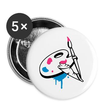 Paint brush, color and painter's palette - Buttons large 2.2''/56 mm (5-pack) - white - Front