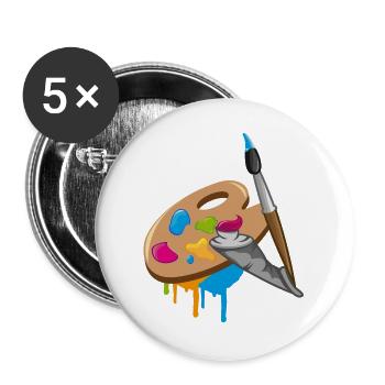 Farbpinsel,Farbe und Mischpalette - Buttons groß 56 mm (5er Pack) - Weiß - Vorne