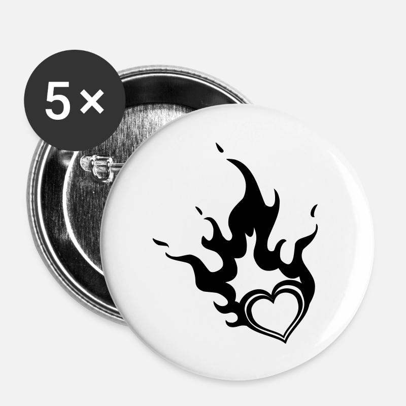 burning heart - Buttons large 2.2''/56 mm (5-pack) - white