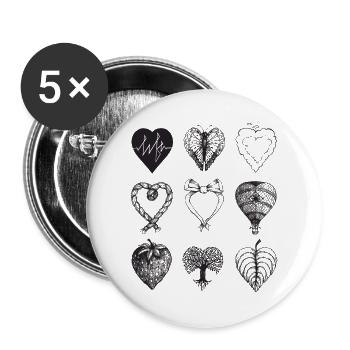 Heart shaped drawings (Black) - Buttons large 2.2''/56 mm (5-pack) - white - Front