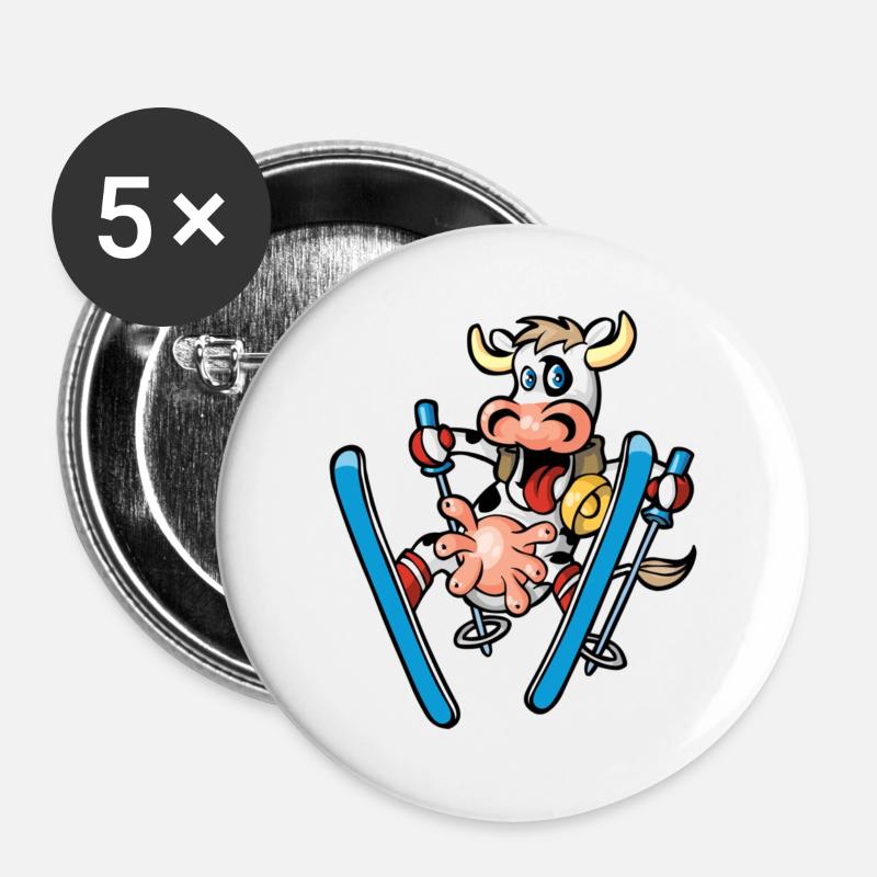 Cow skiing - Buttons large 2.2''/56 mm (5-pack) - white