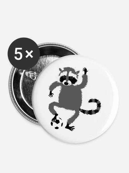 Waschbär Fussball - Buttons groß 56 mm (5er Pack) - Weiß