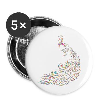 Pfau - Buttons groß 56 mm (5er Pack) - Weiß - Vorne
