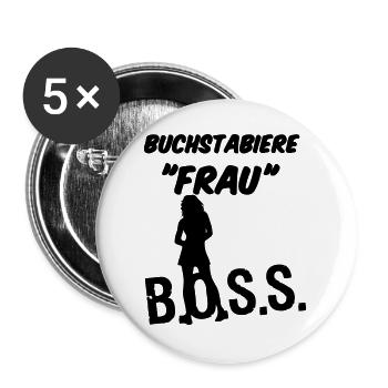 Frau Spruch Geschenk - Buttons groß 56 mm (5er Pack) - Weiß - Vorne