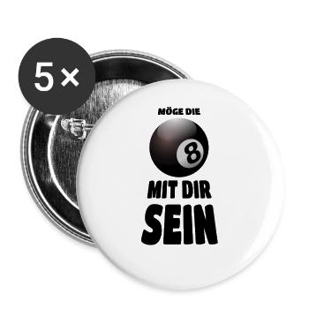 Möge die Acht mit Dir sein - Billard - Buttons groß 56 mm (5er Pack) - Weiß - Vorne