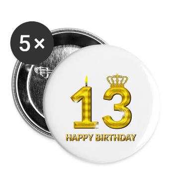 or numéro 13-joyeux anniversaire - anniversaire- - Lot de 5 grands badges (56 mm) - blanc - Devant